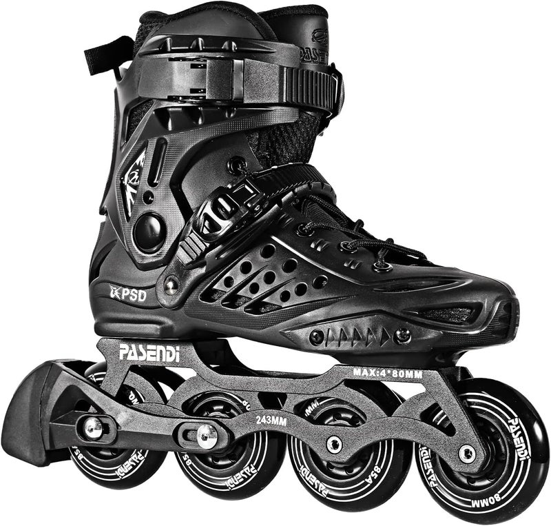 PASENDI Professional 4X80Mm Wheels Inline Skates,Outdoor Fitness Single Row Skates for Adult Women Men,Removable and Washable Split Inner Boots, Black Adult Male. - Image 1